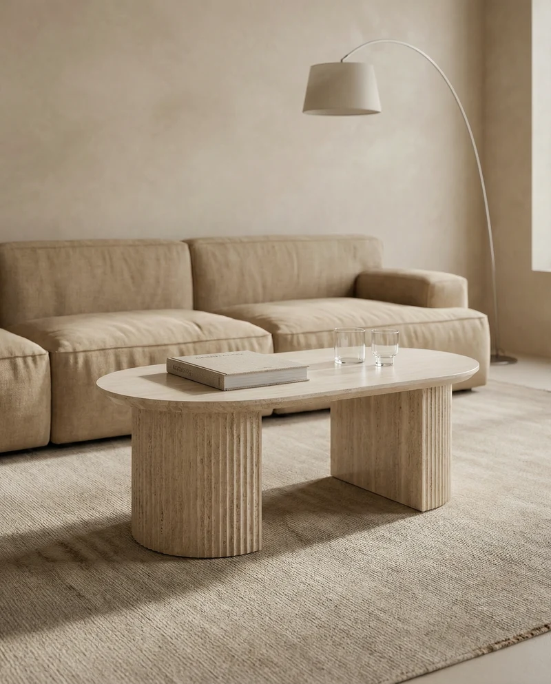 Japandi Ovale Salontafel Vale Travertin Beige