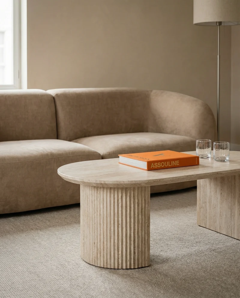Japandi Ovale Salontafel Vale Travertin Beige