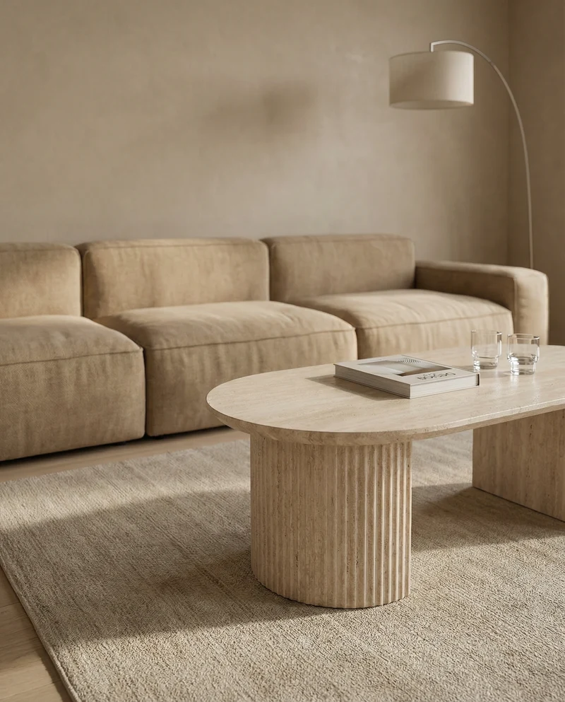 Japandi Ovale Salontafel Vale Travertin Beige