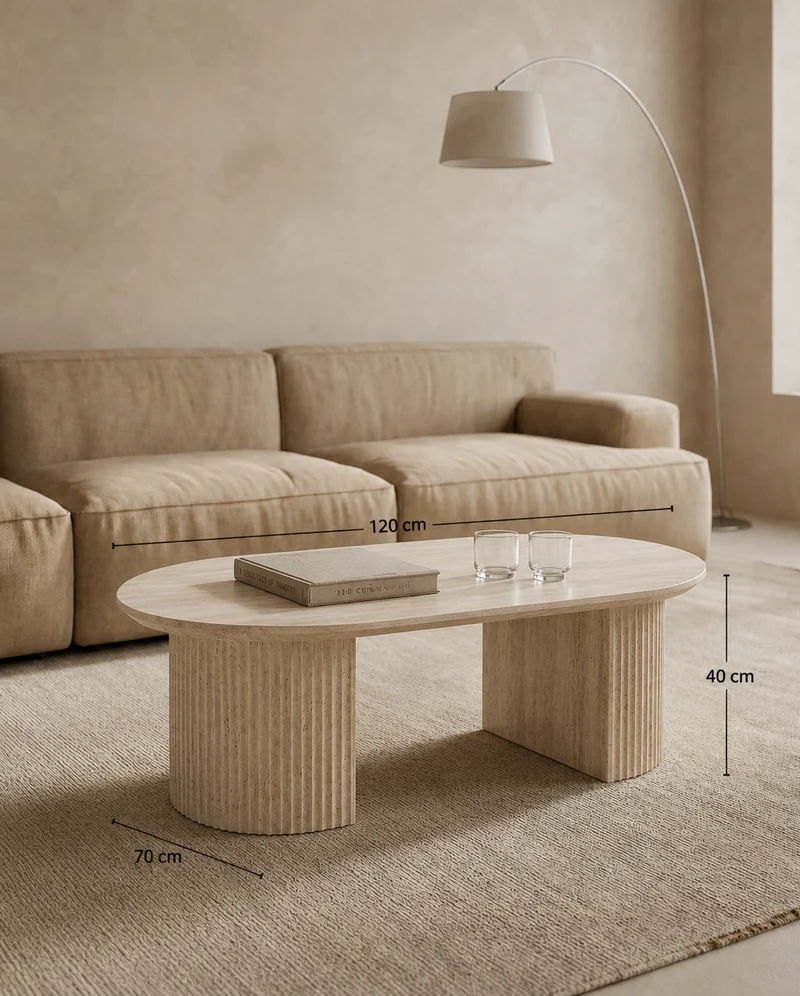 Japandi Ovale Salontafel Vale Travertin Beige