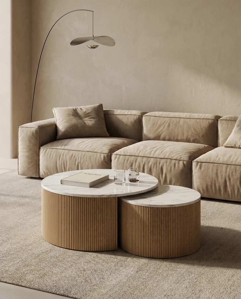 Japandi Salontafel Mila Rond Marmer Beige Decor – Ø 80 x 42 cm