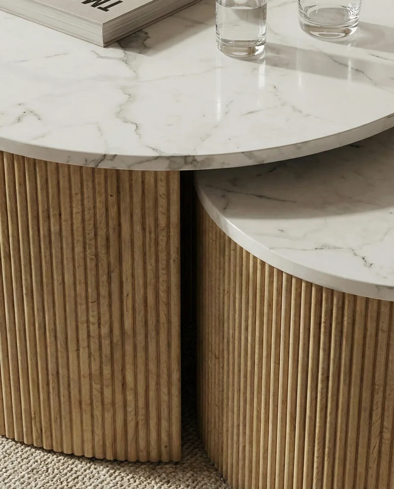 Japandi Salontafel Mila Rond Marmer Beige Decor – Ø 80 x 42 cm
