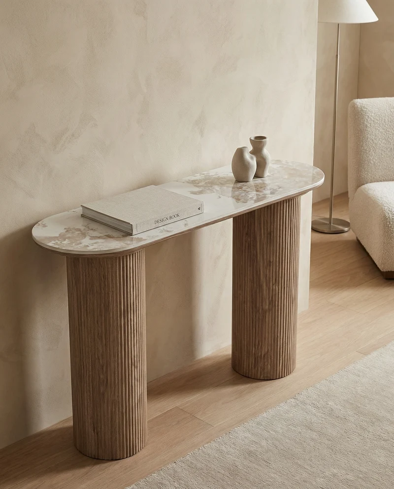 Wandtafel Luma Keramisch Tafelblad – Wit / Walnootbruin