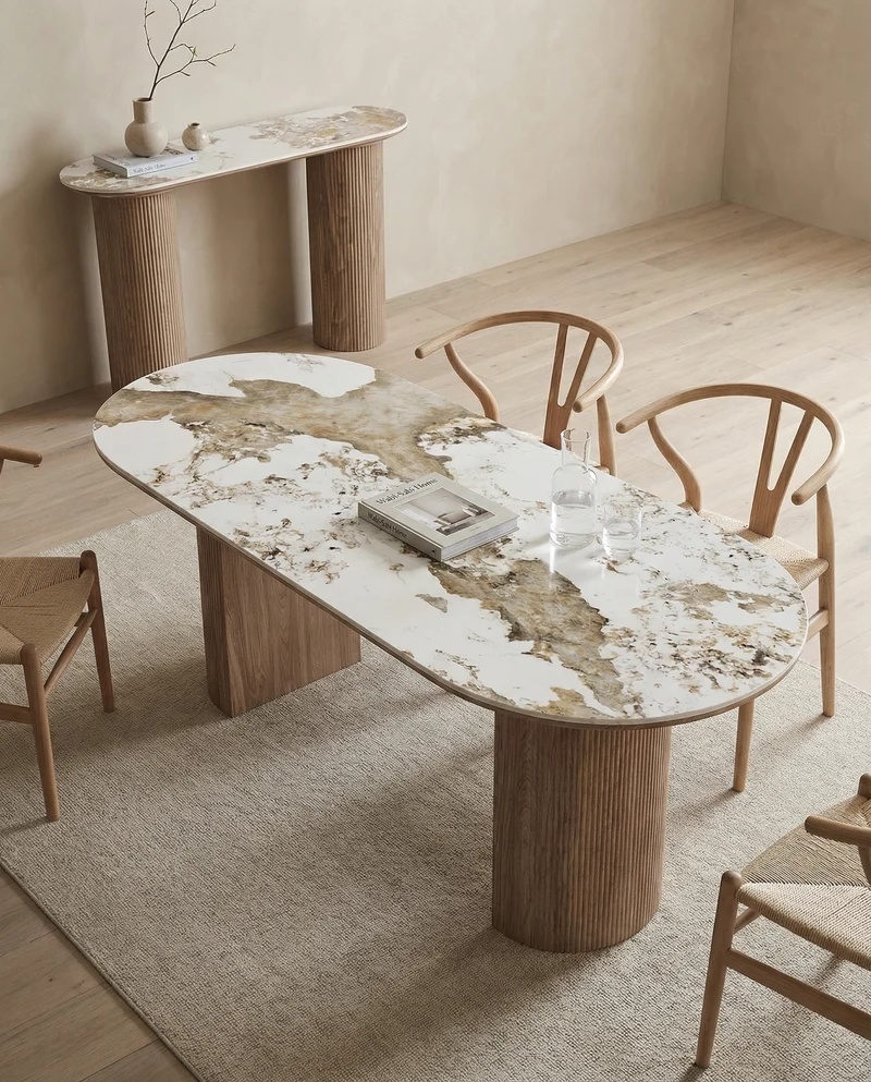 Wandtafel Luma Keramisch Tafelblad – Wit / Walnootbruin