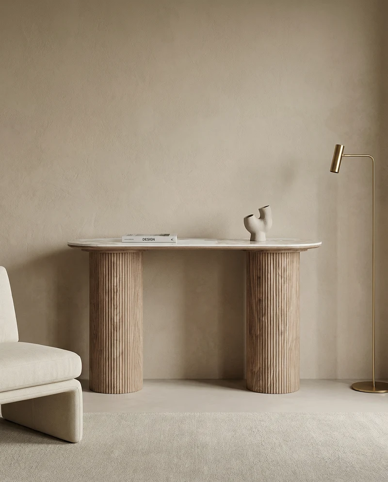 Wandtafel Luma Keramisch Tafelblad – Wit / Walnootbruin