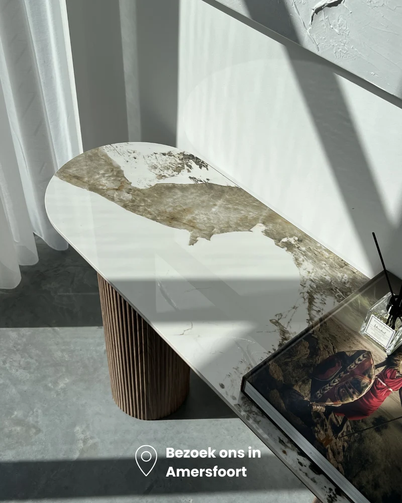 Wandtafel Luma Keramisch Tafelblad – Wit / Walnootbruin