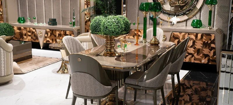 Casa Padrino Luxus Esstisch Grau / Braun / Gold - Rechteckiger Luxus Küchentisch - Esszimmer Möbel - Luxus Möbel
