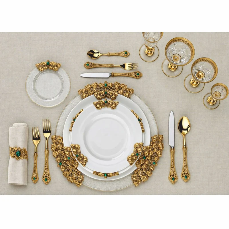 Casa Padrino Luxus Barock Essbesteck 6er Set Gold / Grün / Silber - Hotel & Restaurant Accessoires - Made in Italy
