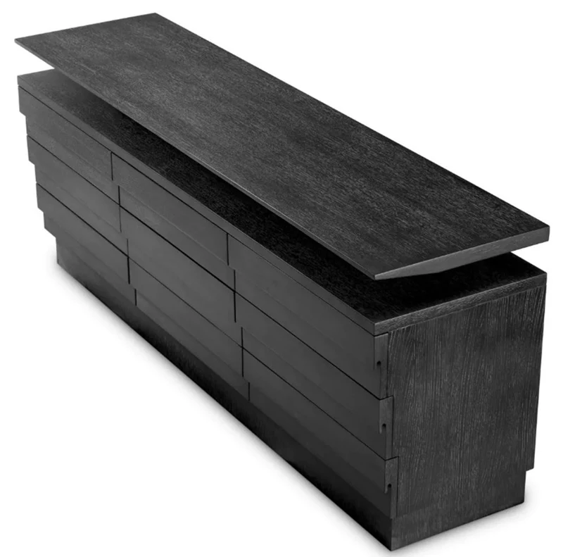Casa Padrino Luxus Sideboard mit 9 Schubladen Mahagoniholz mit Eichenfurnier Anthrazit - Luxus Möbel