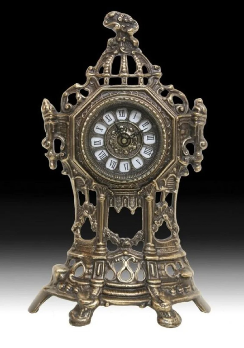 Casa Padrino Luxus Barock Tischuhr Antik Bronze H. 35 cm - Barock Deko Accessoires