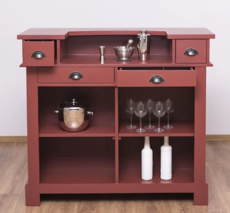 Casa Padrino Landhausstil Bar Theke Bordeauxrot 120 cm - Massive Bar Möbel