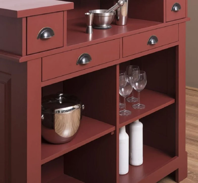 Casa Padrino Landhausstil Bar Theke Bordeauxrot 120 cm - Massive Bar Möbel