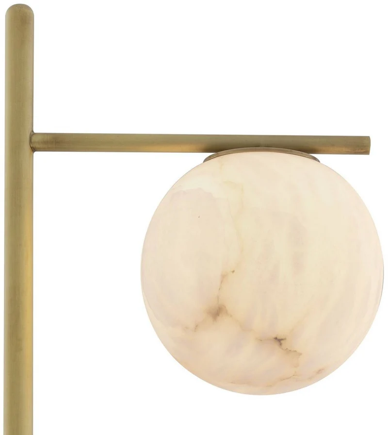 Casa Padrino Luxus Stehleuchte Antik Messingfarben / Alabaster / Schwarz 45 x 29 x H. 162 cm - Moderne Wohnzimmer Lampe mit rundem Alabaster Lampenschirm und Marmorfuß - Luxus Kollektion