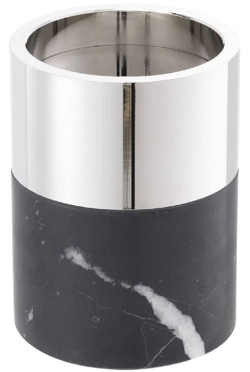 Casa Padrino Luxus Kerzenhalter Set Schwarz / Silber - 3 runde Marmor Kerzenhalter - Luxus Qualität - Deko Accessoires