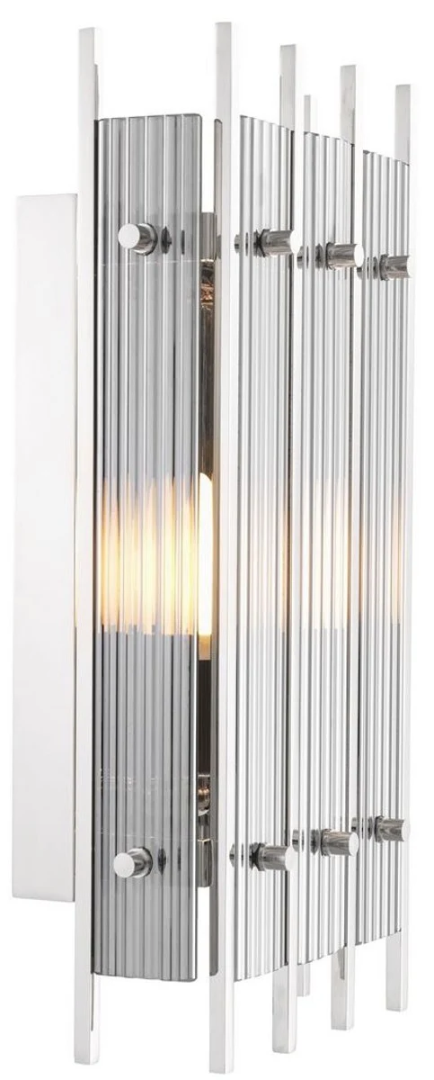 Casa Padrino Luxus Wandleuchte Silber / Grau 23 x 12 x H. 42 cm - Elegante Wandlampe mit Rauchglas - Luxus Qualität