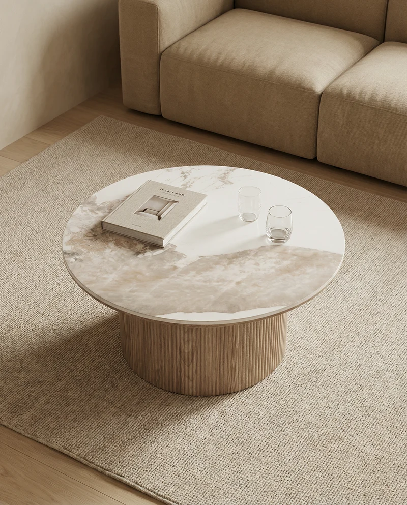 Salontafel Luma Keramisch Tafelblad – Wit / Walnootbruin