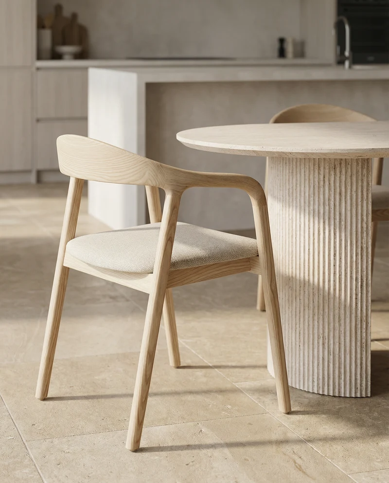 Japandi Essenhouten Stoel Licht Beige