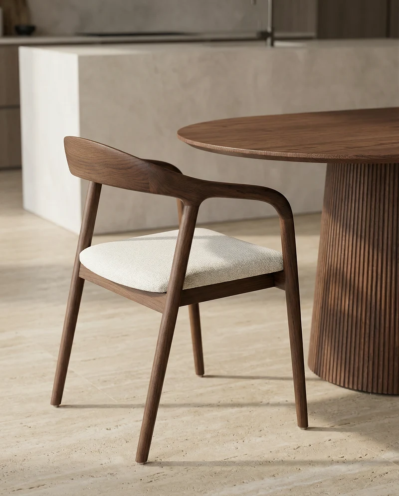 Japandi Essenhouten Stoel Walnut Beige