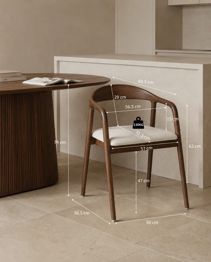 Japandi Essenhouten Stoel Walnut Beige