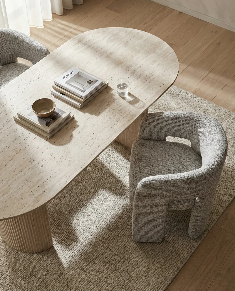 Japandi Ovale Eettafel Travertin Beige