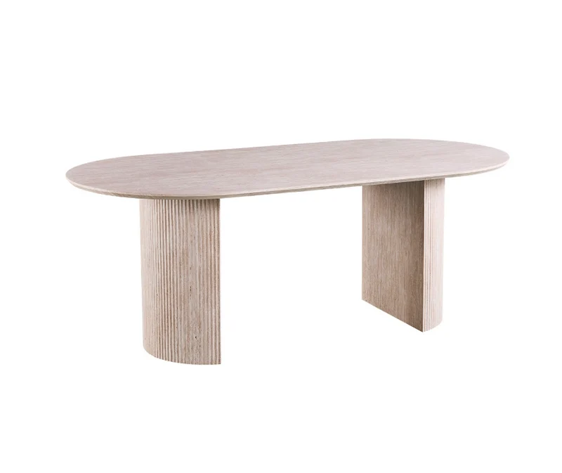 Japandi Ovale Eettafel Travertin Beige