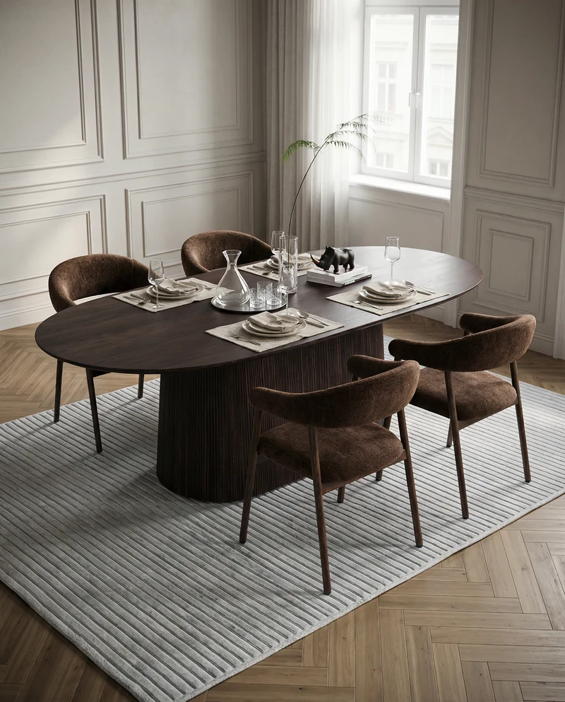 Japandi Ovale Eettafel Donker Mangohout