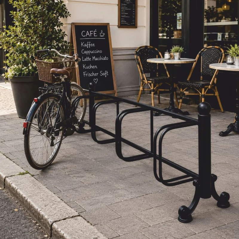 Casa Padrino Jugendstil Fahrradständer Schwarz 250 cm - Nostalgischer Metall Fahrradständer - Restaurant und Café Accessoires