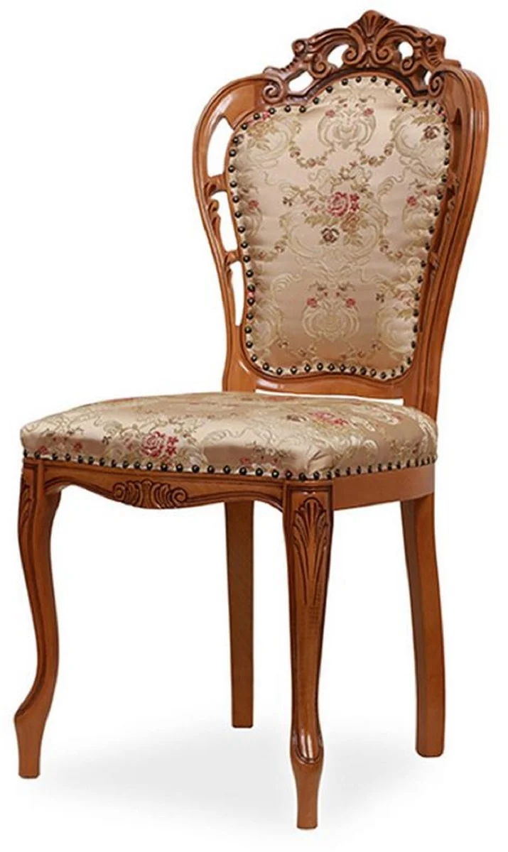 Casa Padrino Luxus Barock Esszimmer Stuhl mit elegantem Muster Gold / Mehrfarbig / Braun - Barockstil Küchen Stuhl - Prunkvolle Luxus Esszimmer Möbel im Barockstil - Barock Möbel