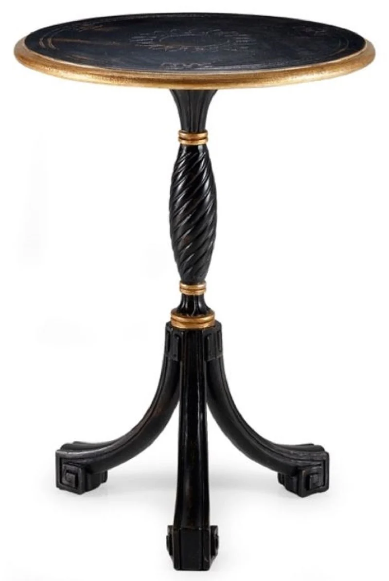 Casa Padrino Luxus Barock Beistelltisch Antik Schwarz / Antik Gold - Runder Barockstil 3-Bein Massivholz Tisch - Luxus Möbel im Barockstil - Barock Möbel - Luxus Qualität - Made in Italy