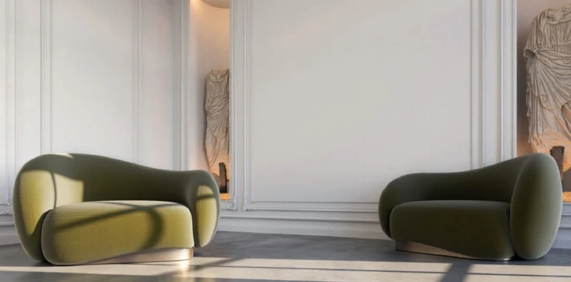 Casa Padrino Luxus Samt Sessel rechte Seite Grün / Messing 110 x 105 x H. 78 cm - Wohnzimmer Sessel - Hotel Sessel - Wohnzimmer Möbel - Hotel Möbel - Luxus Möbel