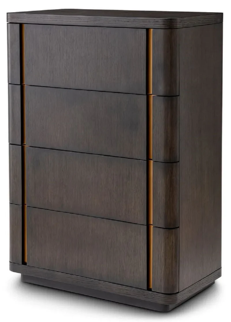 Casa Padrino Luxus Kommode mit 4 Schubladen Mokka / Messing 85 x 48,5 x H. 120,5 cm - Schlafzimmer Kommode - Schlafzimmer Möbel - Hotel Möbel - Luxus Möbel - Luxus Qualität