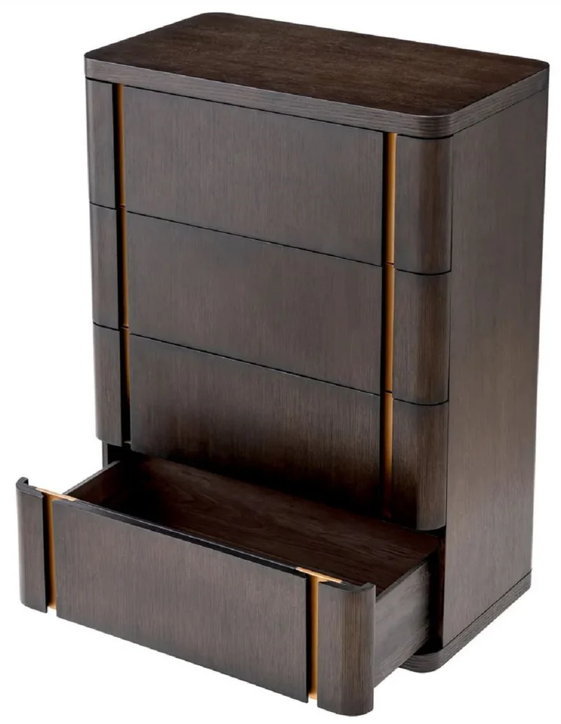 Casa Padrino Luxus Kommode mit 4 Schubladen Mokka / Messing 85 x 48,5 x H. 120,5 cm - Schlafzimmer Kommode - Schlafzimmer Möbel - Hotel Möbel - Luxus Möbel - Luxus Qualität