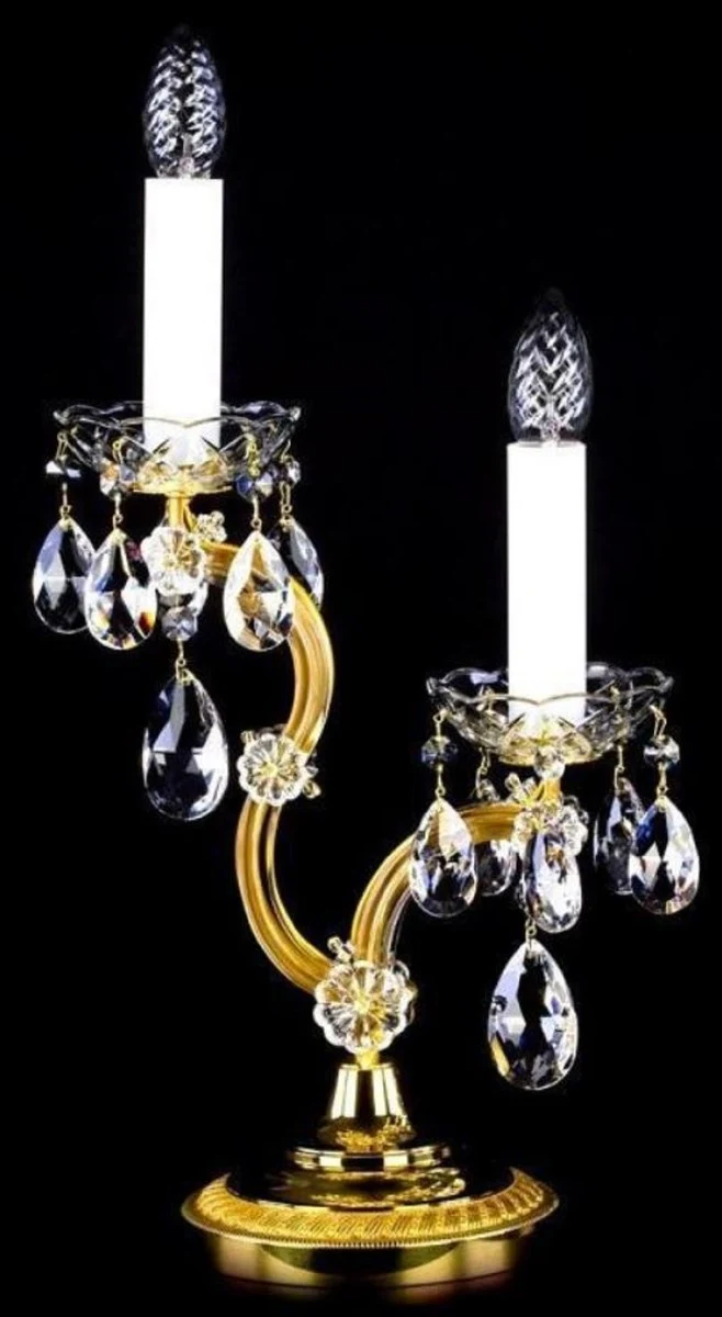 Casa Padrino Luxus Barock Kristall Tischleuchte Gold Ø 25 x H. 49 cm - Prunkvolle Schreibtischleuchte mit Böhmischem Kristallglas - Barock Kristall Leuchten