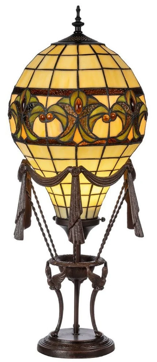Casa Padrino Luxus Tiffany Tischleuchte Heißluftballon Mehrfarbig Ø 27 x H. 70 cm - Elegante Tiffany Lampe mit handgefertigtem Glas Lampenschirm