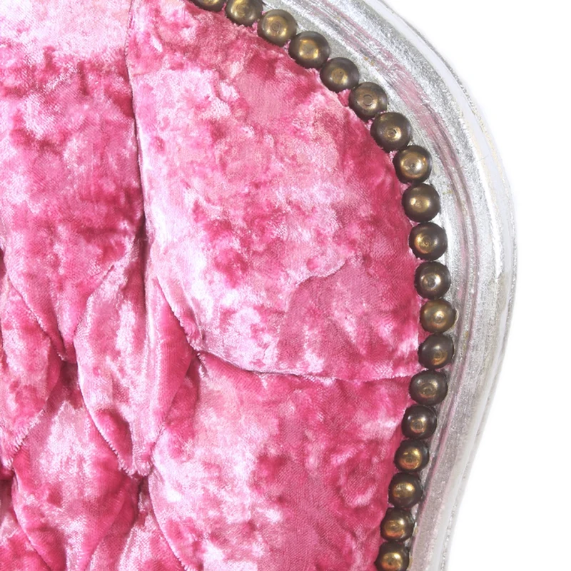 Casa Padrino Barock Salon Stuhl Pink Velour Stoff / Silber - Antik Design Möbel