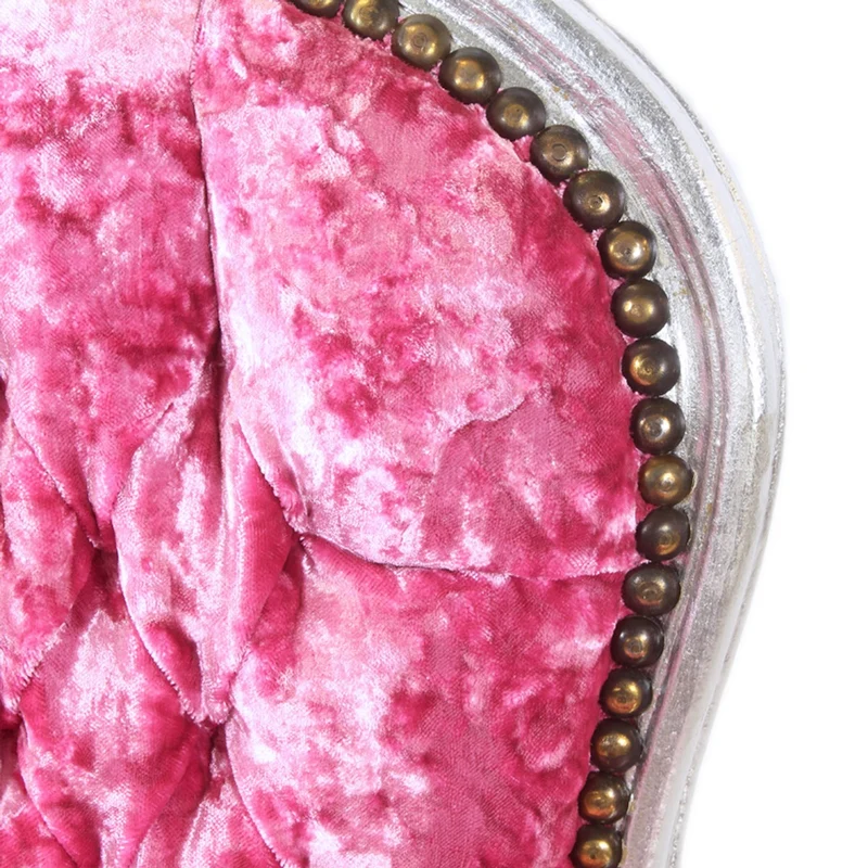 Casa Padrino Barock Salon Stuhl Pink Velour Stoff / Silber - Antik Design Möbel