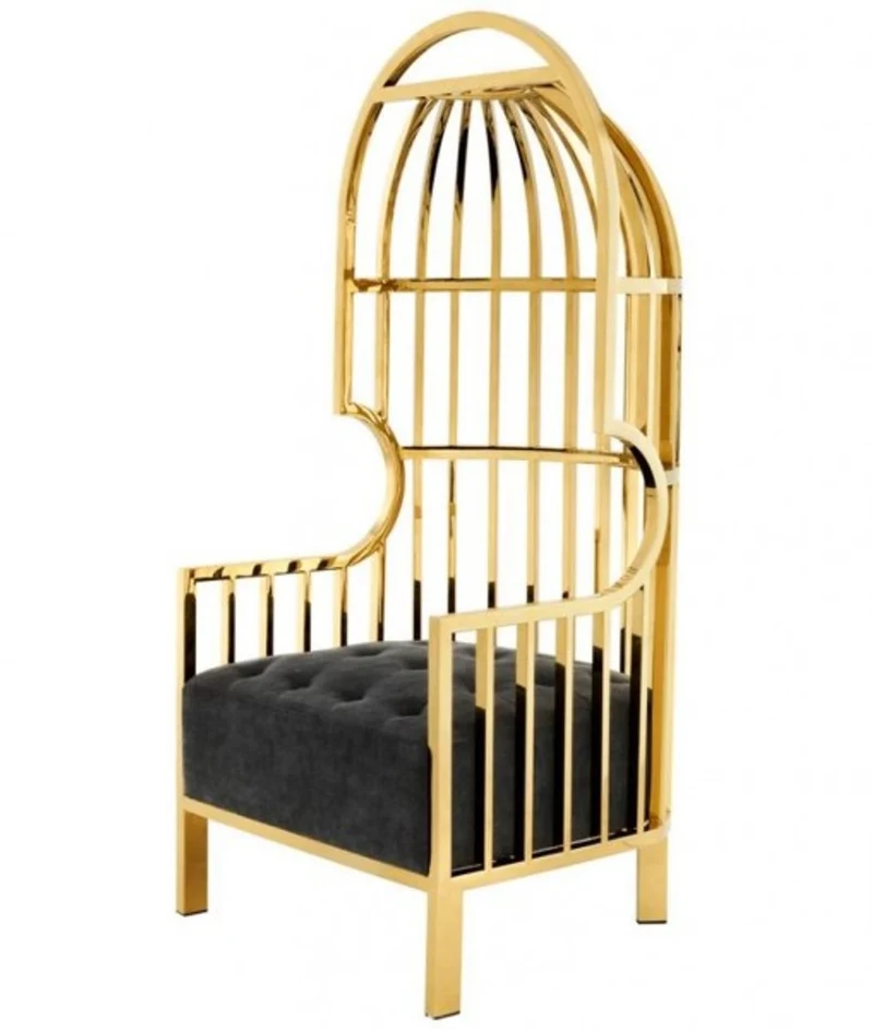 Casa Padrino Luxus Designer Art Deco Salon Sessel Gold / Schwarzer Samt - 68 x 68 x 150 cm - Haubensessel aus Metall