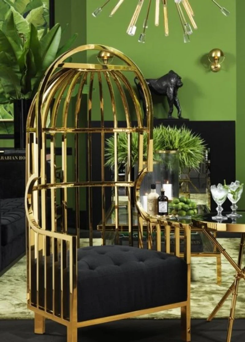 Casa Padrino Luxus Designer Art Deco Salon Sessel Gold / Schwarzer Samt - 68 x 68 x 150 cm - Haubensessel aus Metall