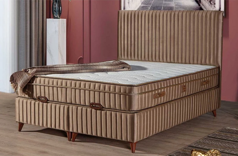 Casa Padrino Luxus Doppelbett mit Matratze Braun 180 x 200 cm - Schlafzimmer Möbel