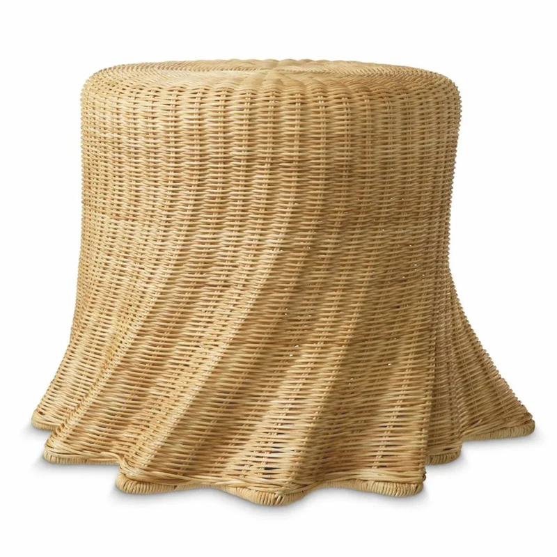 Casa Padrino Luxus Rattan Beistelltisch Naturfarben H. 46 cm - Luxus Möbel