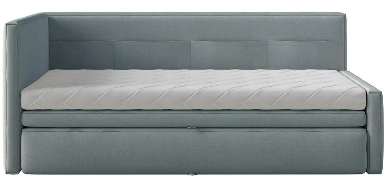 Jugendbett 90x200 cm Nesmi linksseitig mit Stauraum, blau, pflegeleichter Chenille