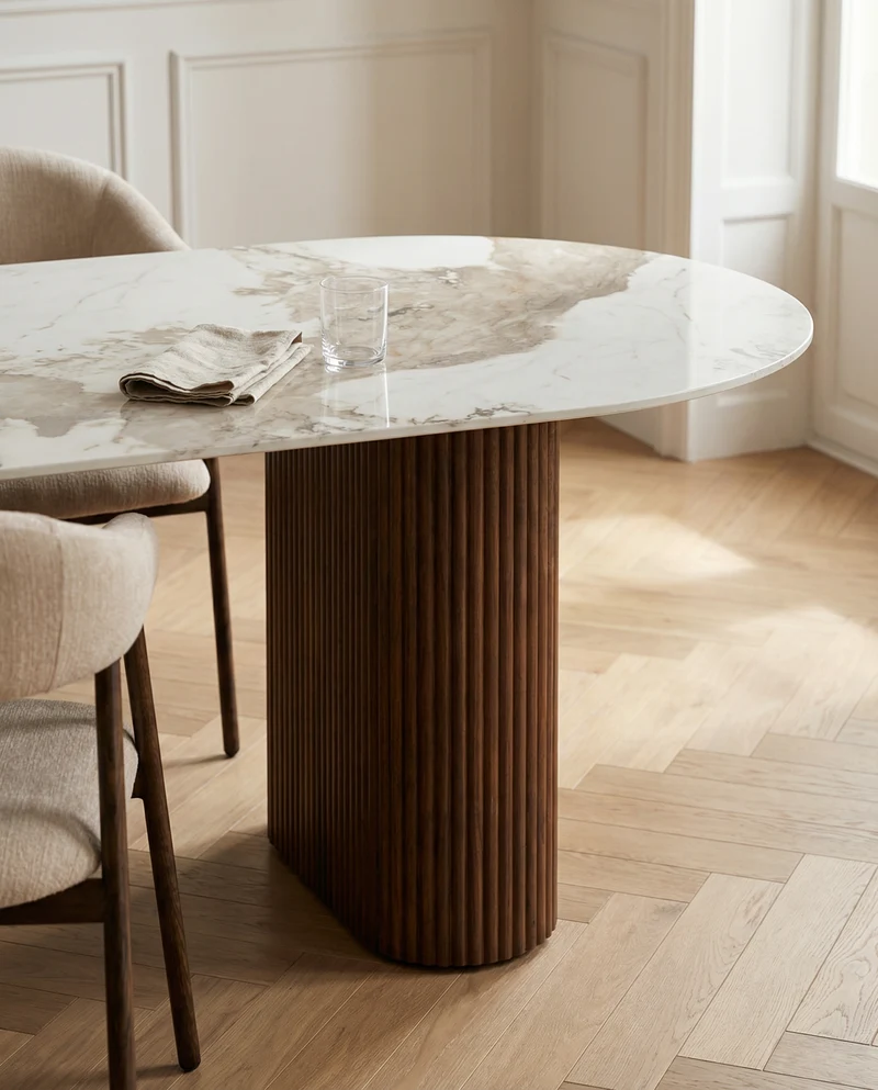 Japandi Eettafel Keramisch Marmer