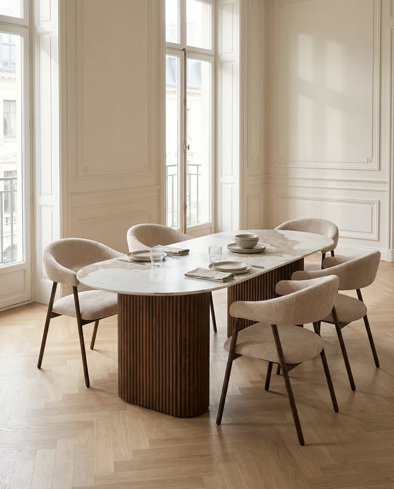Japandi Eettafel Keramisch Marmer