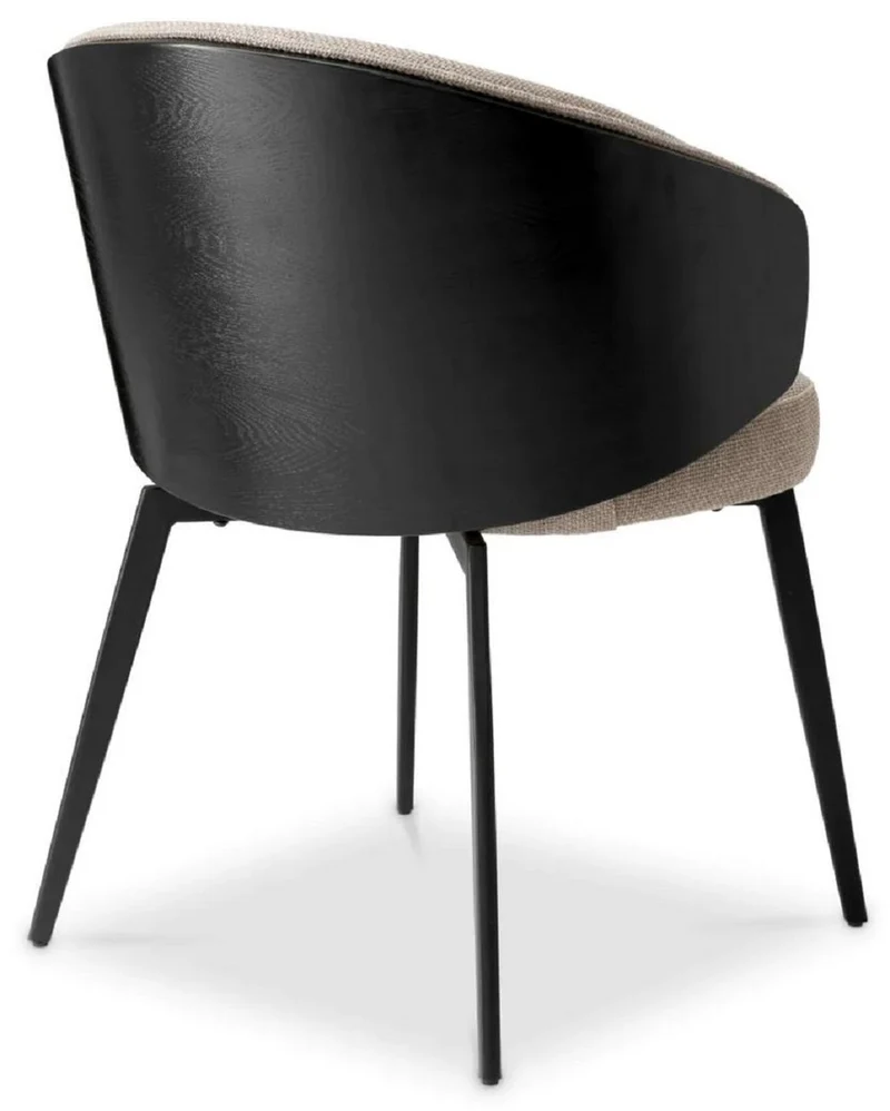 Casa Padrino Luxus Esszimmer Stuhl Grau / Schwarz 57 x 62 x H. 77 cm - Küchenstuhl mit Armlehnen - Esszimmer Möbel - Luxus Möbel - Luxus Qualität