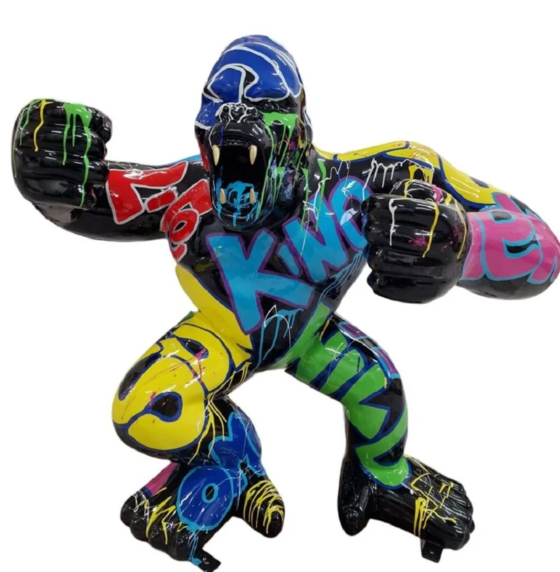 Casa Padrino Luxus XXL Deko Skulptur Gorilla Affe Schwarz / Mehrfarbig H. 100 cm - Große Deko Skulptur - XXL Deko Figur - Luxus XXL Tierfigur
