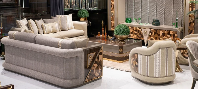 Casa Padrino Luxus Sessel Creme / Braun / Grau / Gold - Wohnzimmer Sessel - Hotel Sessel - Wohnzimmer Möbel - Hotel Möbel - Luxus Möbel