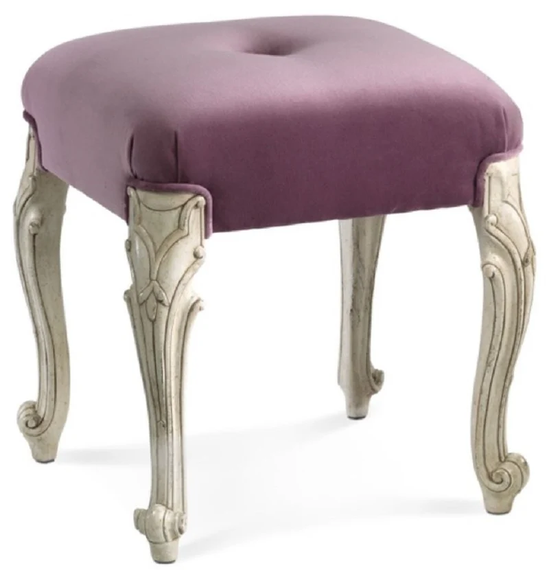 Casa Padrino Luxus Barock Hocker Lila / Antik Cremeweiß - Handgefertigter Barockstil Sitzhocker - Barock Fußhocker - Barock Möbel - Edel & Prunkvoll - Luxus Qualität - Made in Italy