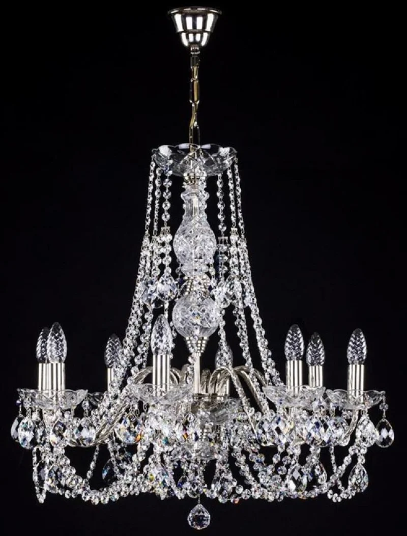 Casa Padrino Luxus Barock Kronleuchter Silber Ø 63 x H. 64 cm - Prunkvoller Kronleuchter mit Böhmischem Kristallglas - Edel & Prunkvoll