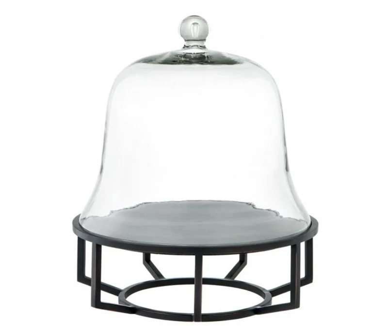 Casa Padrino Luxus Art Deco Kuchenglocke Bronze mit schwarzem Granit und Glasdeckel, 35 x H. 42 cm