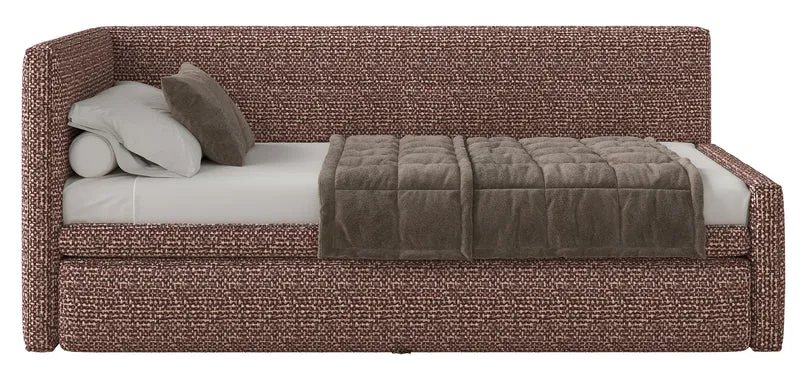 Jugendbett 90x200 cm Nesmi linksseitig mit Stauraum braunes Geflecht